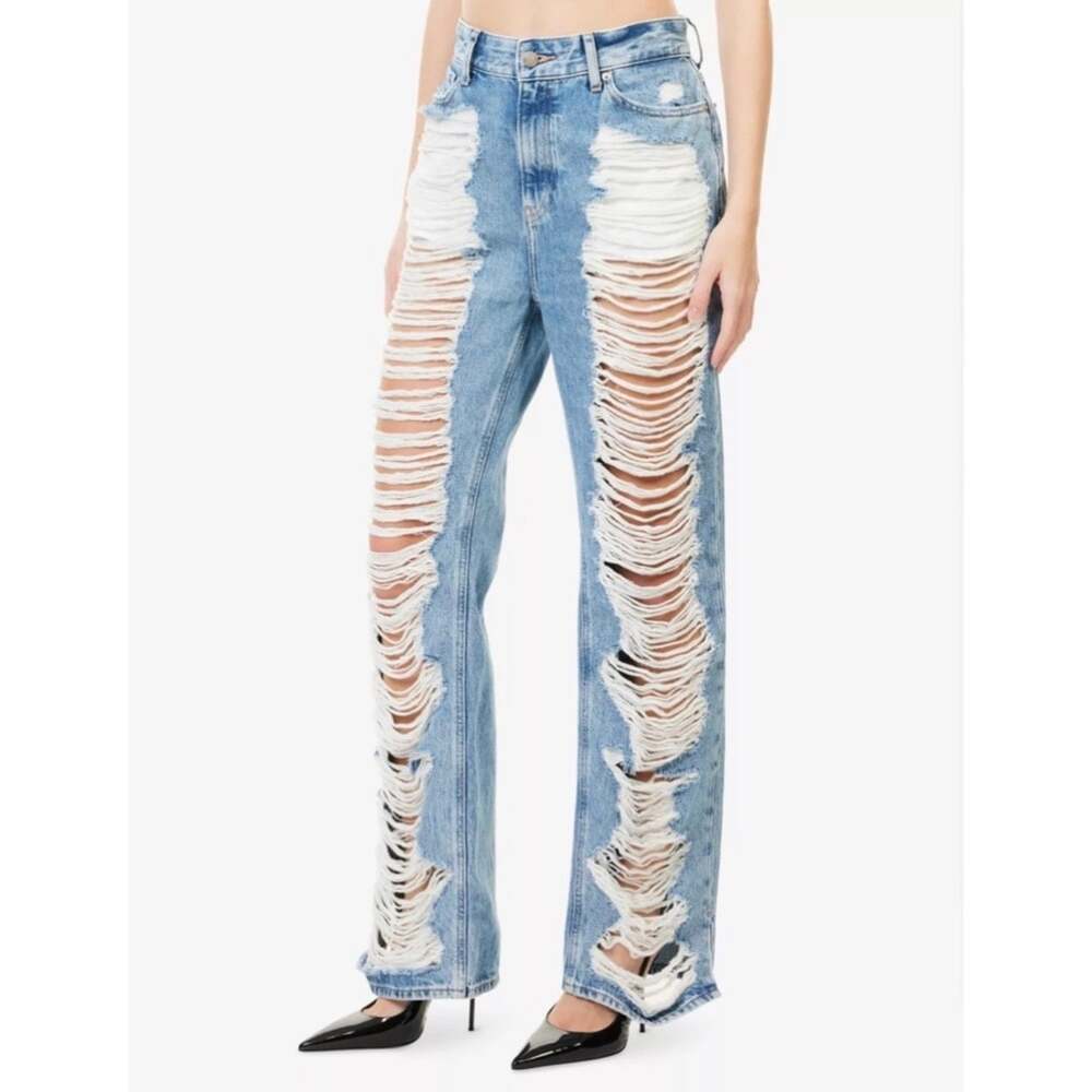 NWOT Good American The Khloe Jean 4 27 Indigo 1092 Distressed Straight High Rise